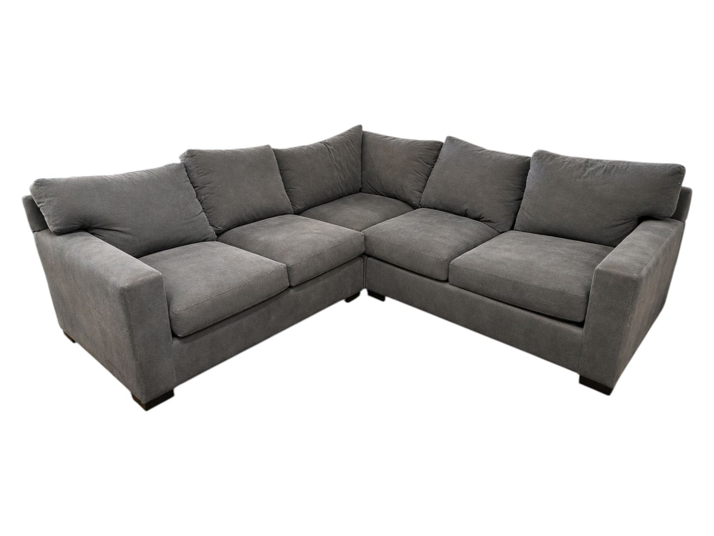 Crate & Barrel Smoky Gray Sectional with Feather Stuffed Oversized Cushions