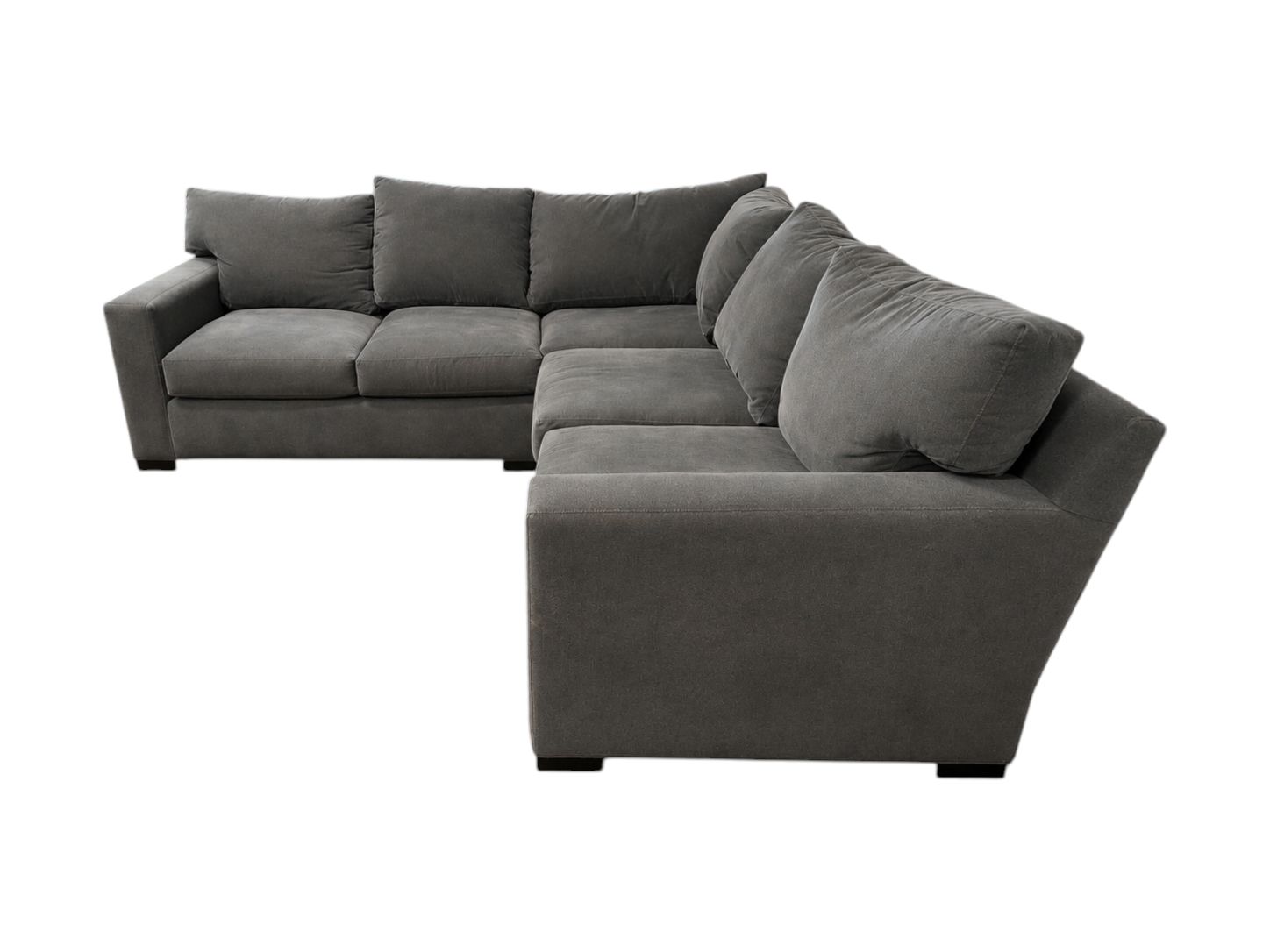 Crate & Barrel Smoky Gray Sectional with Feather Stuffed Oversized Cushions - Image 4