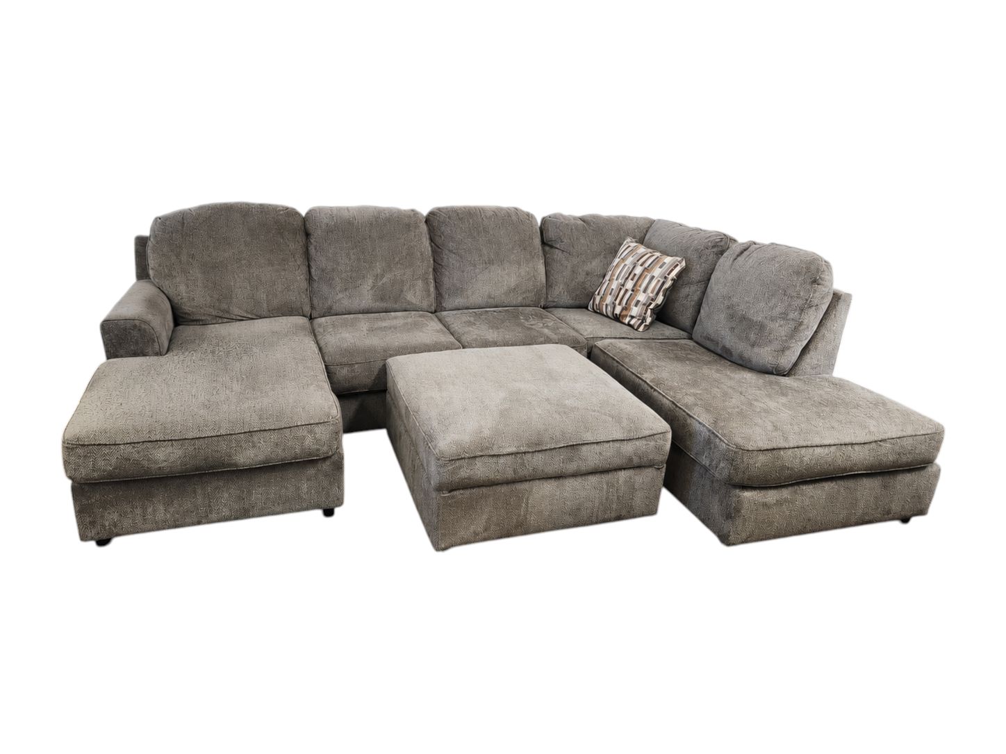Ashley Furniture Gray Double Chaise Sectional with Storage Ottoman