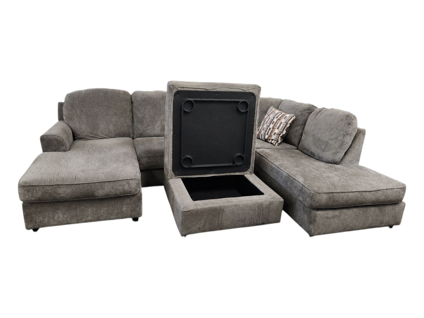 Ashley Furniture Gray Double Chaise Sectional with Storage Ottoman - Image 3