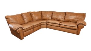Orange Leather Sectional with Sleeper