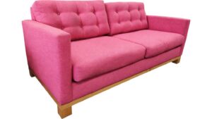 USA Made Pink MCM Loveseat with Wooden Base