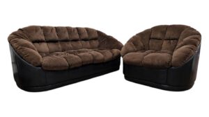 Brown Plush Couch Set with Leather Frame