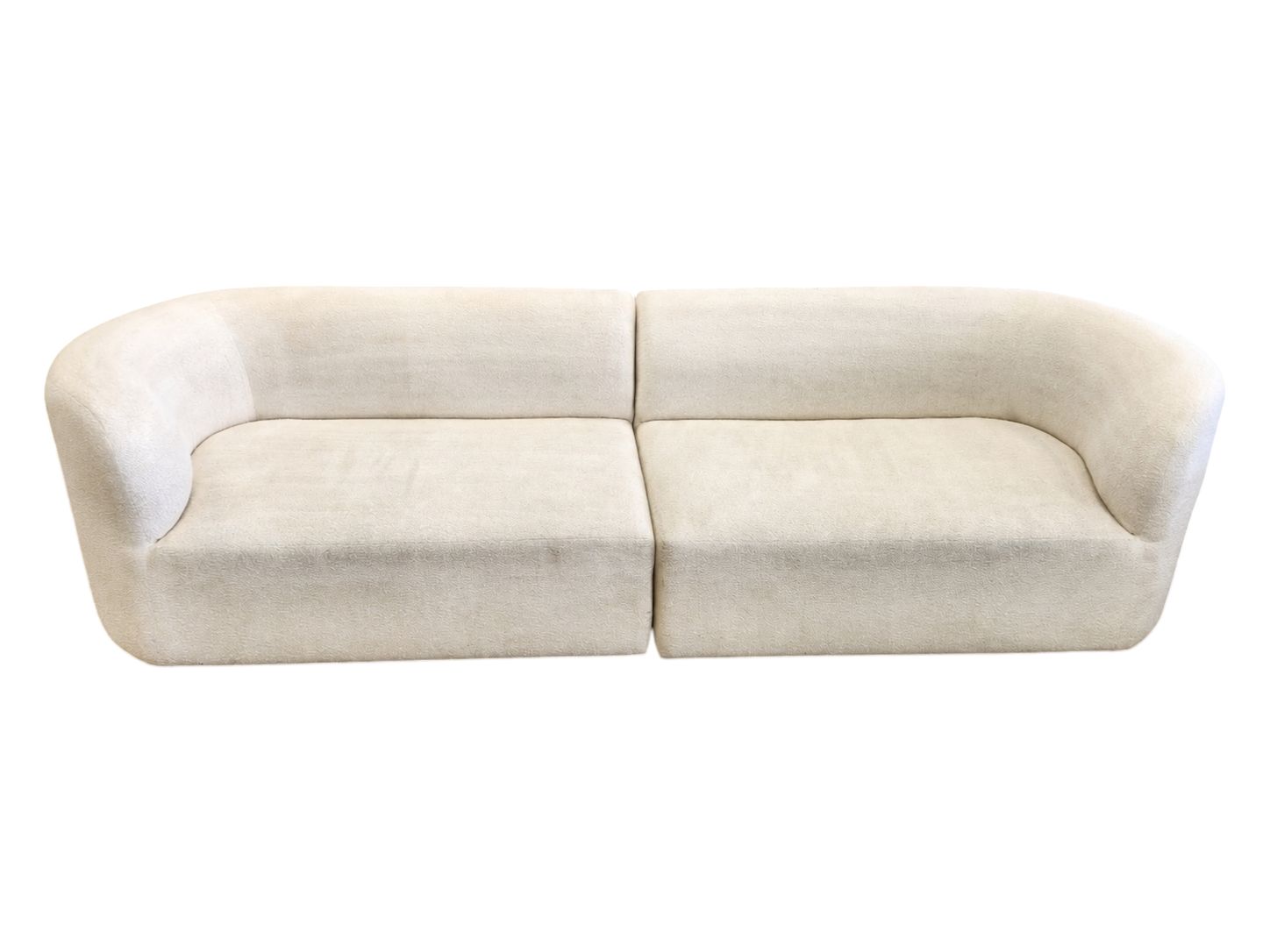Modern 2pc Curved White Boucle Sofa - Image 2
