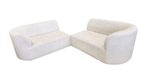 Modern 2pc Curved White Boucle Sofa