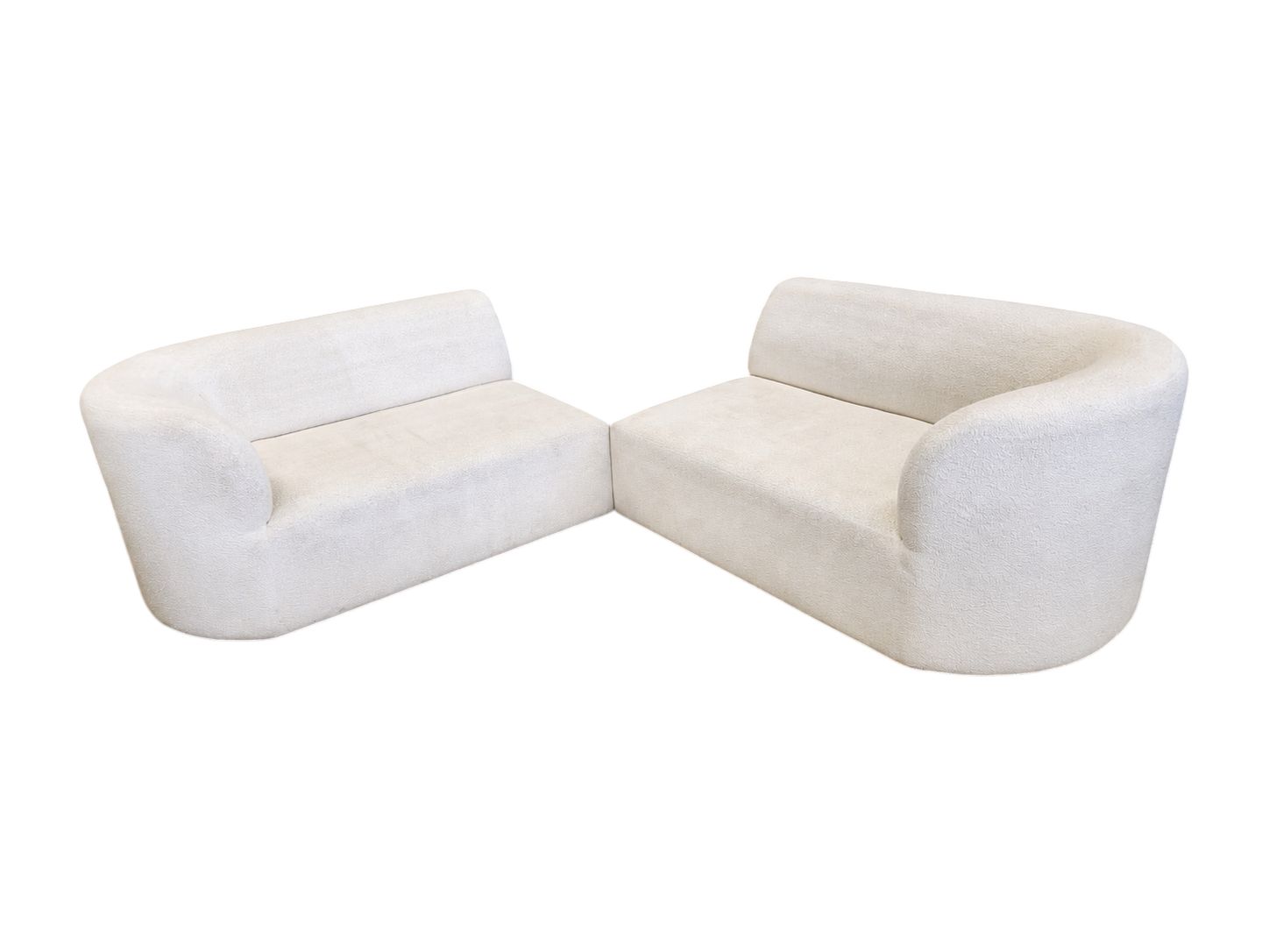 Modern 2pc Curved White Boucle Sofa