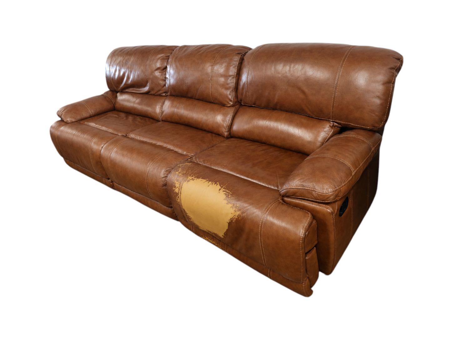 Caramel Leather Reclining Couch - Image 4