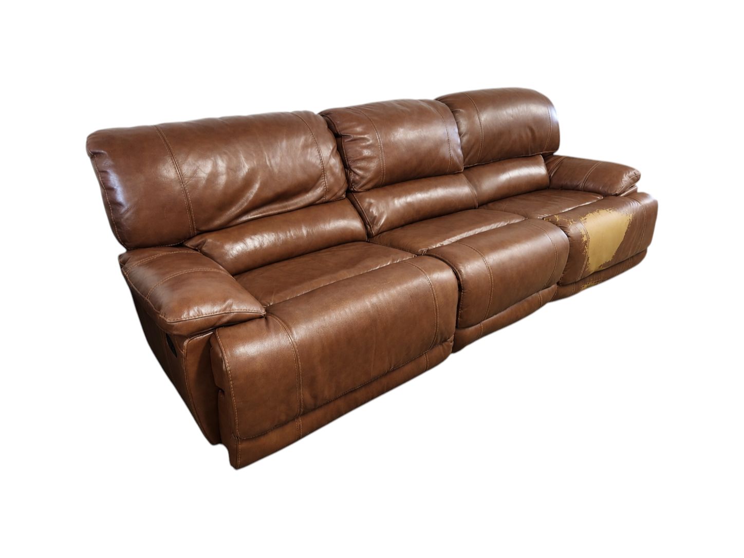 Caramel Leather Reclining Couch - Image 3