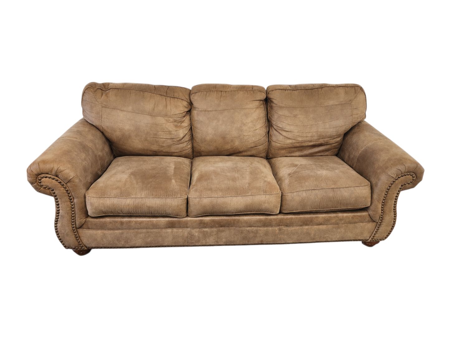 Light Brown Sleeper Sofa with Full Sized Mattress