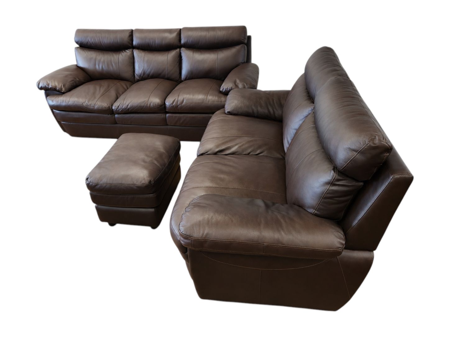 Cherry Leather Couch & Loveseat Set with Ottoman - Image 3
