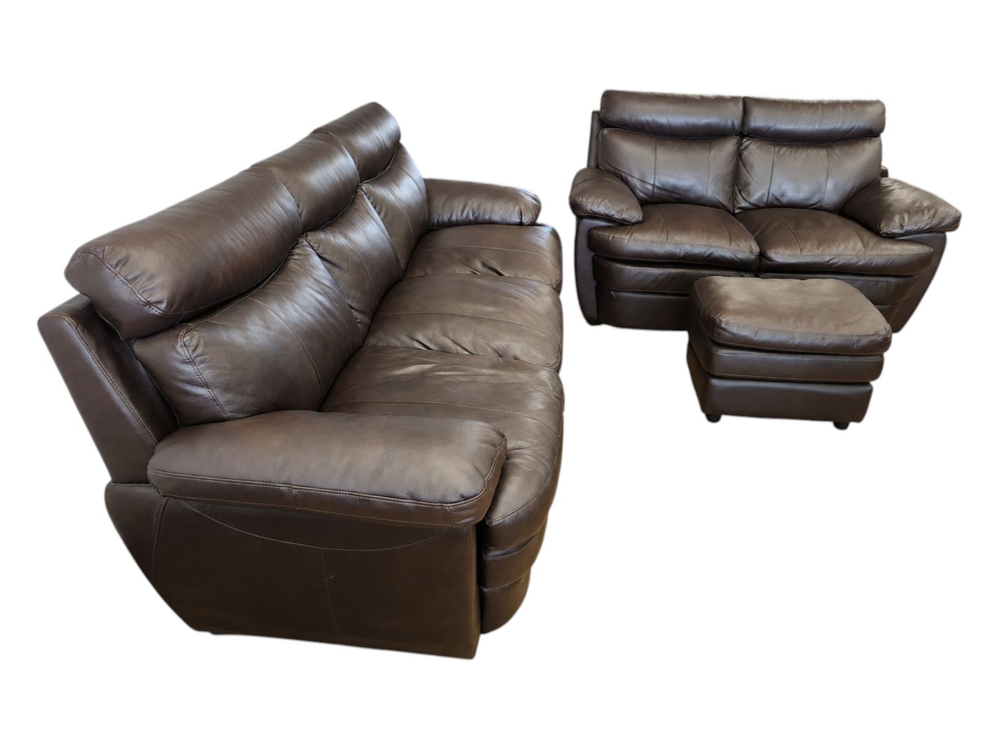 Cherry Leather Couch & Loveseat Set with Ottoman - Image 2
