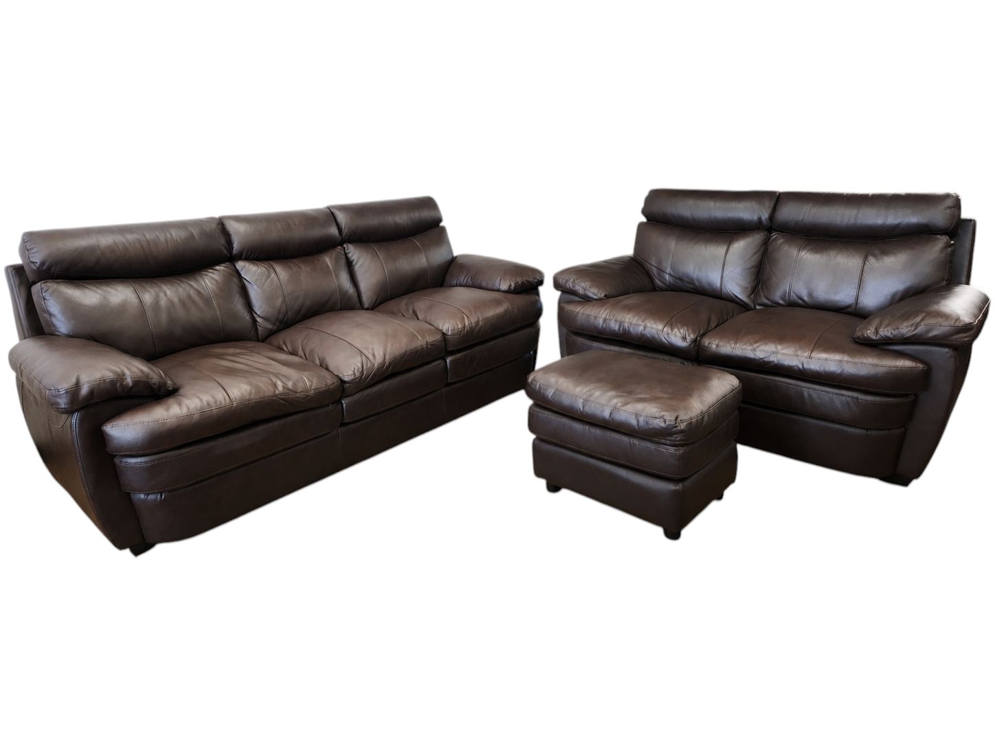 Cherry Leather Couch & Loveseat Set with Ottoman
