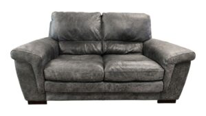 Plush Gray Distressed Leather Loveseat
