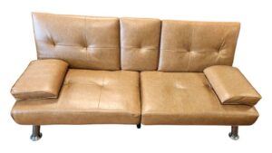 Caramel Leather Futon with Cupholders