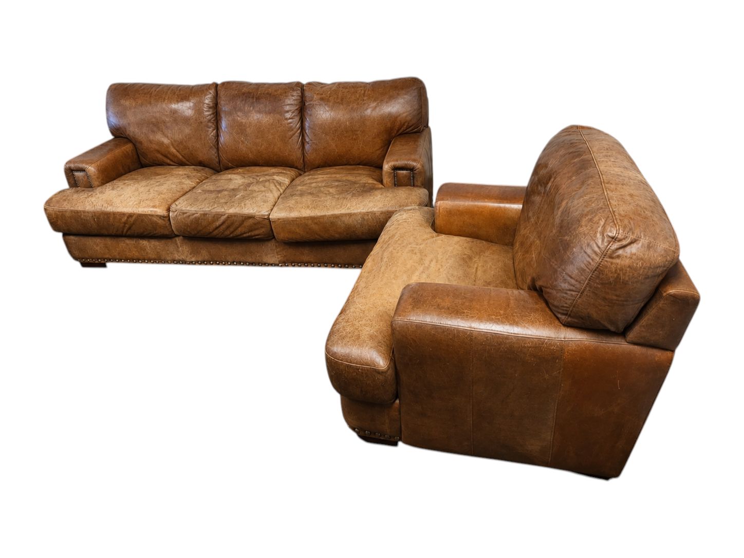 Caramel Leather Couch & Chair Set - Image 3