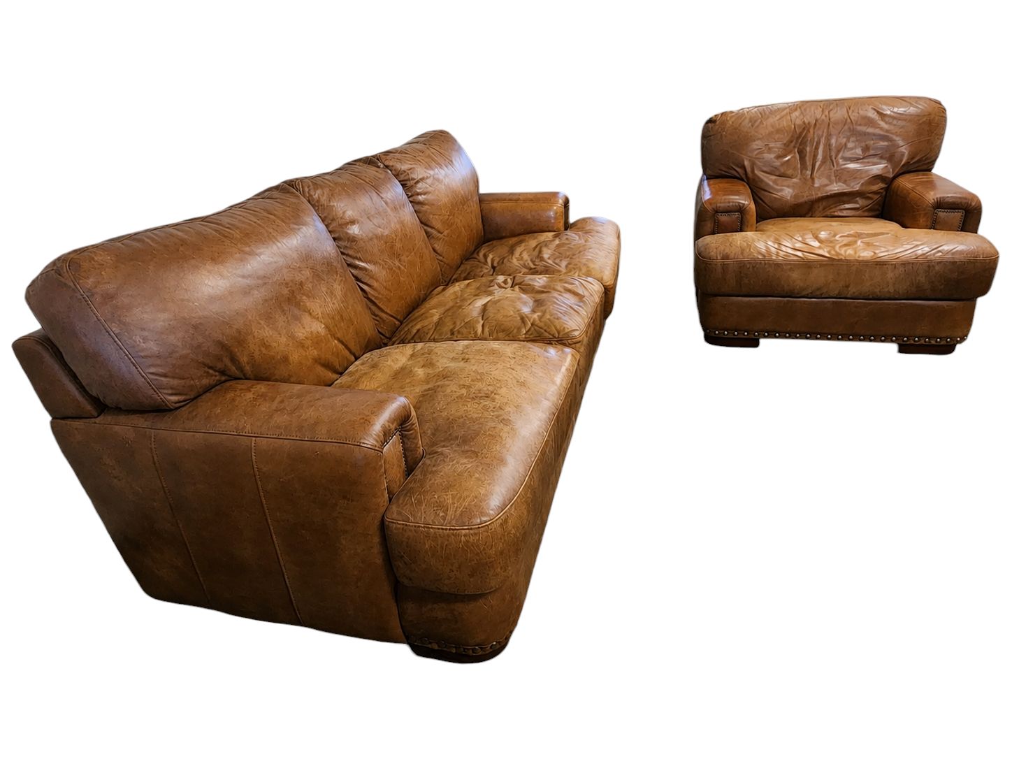 Caramel Leather Couch & Chair Set - Image 2