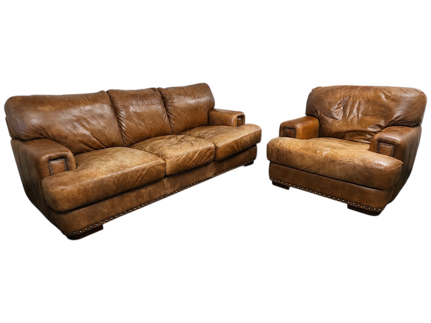 Caramel Leather Couch & Chair Set