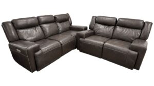 Brown Leather Electric Recliner Couch & Loveseat Set