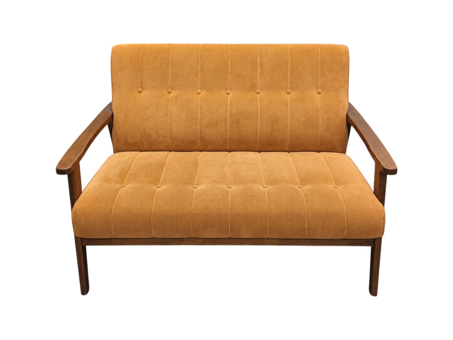 1970's Vintage MCM Wood Frame Loveseat - Image 2