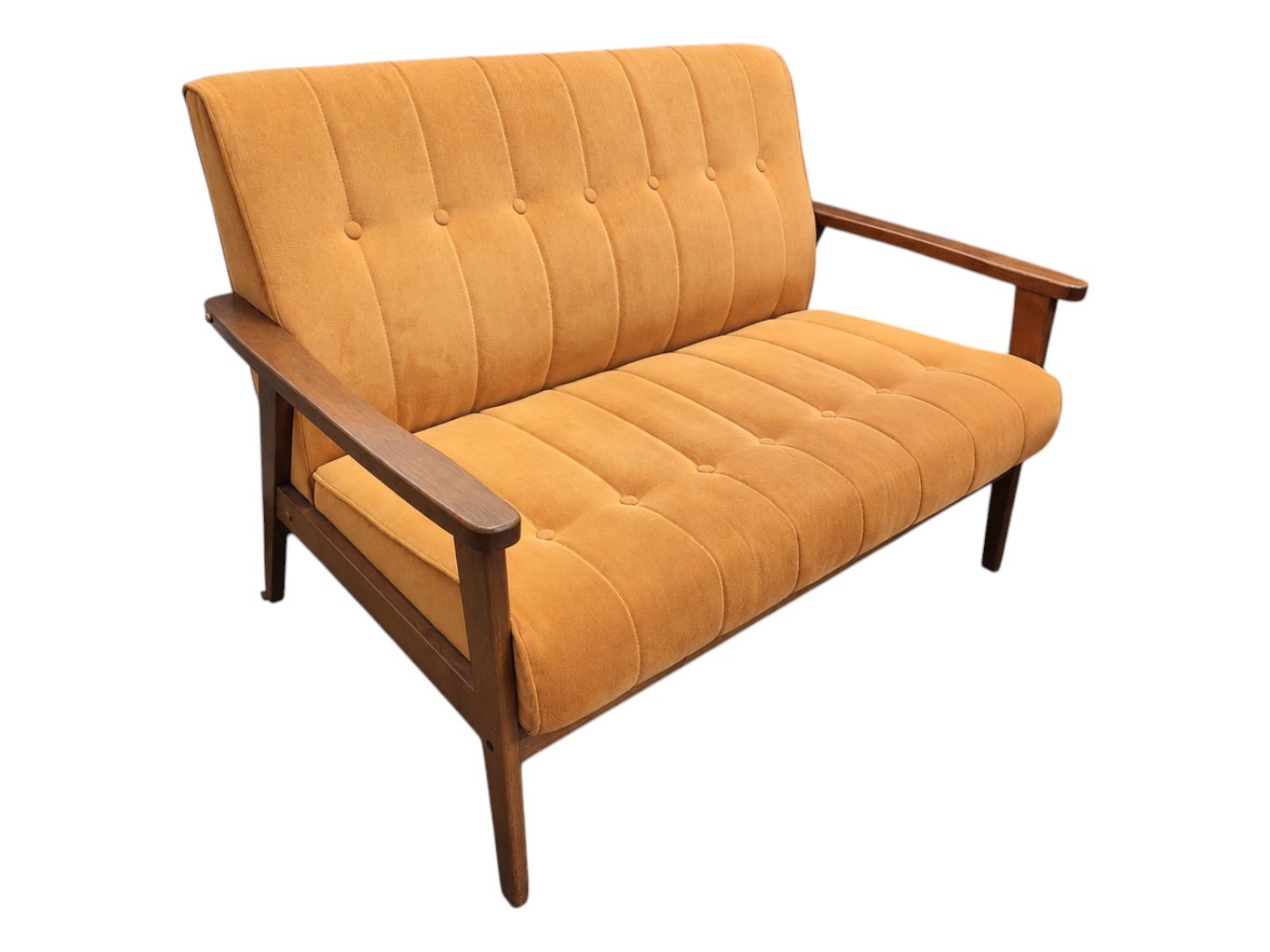 1970's Vintage MCM Wood Frame Loveseat - Image 3