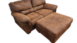 Ashley Furniture Brown Faux Leather Loveseat with Ottoman