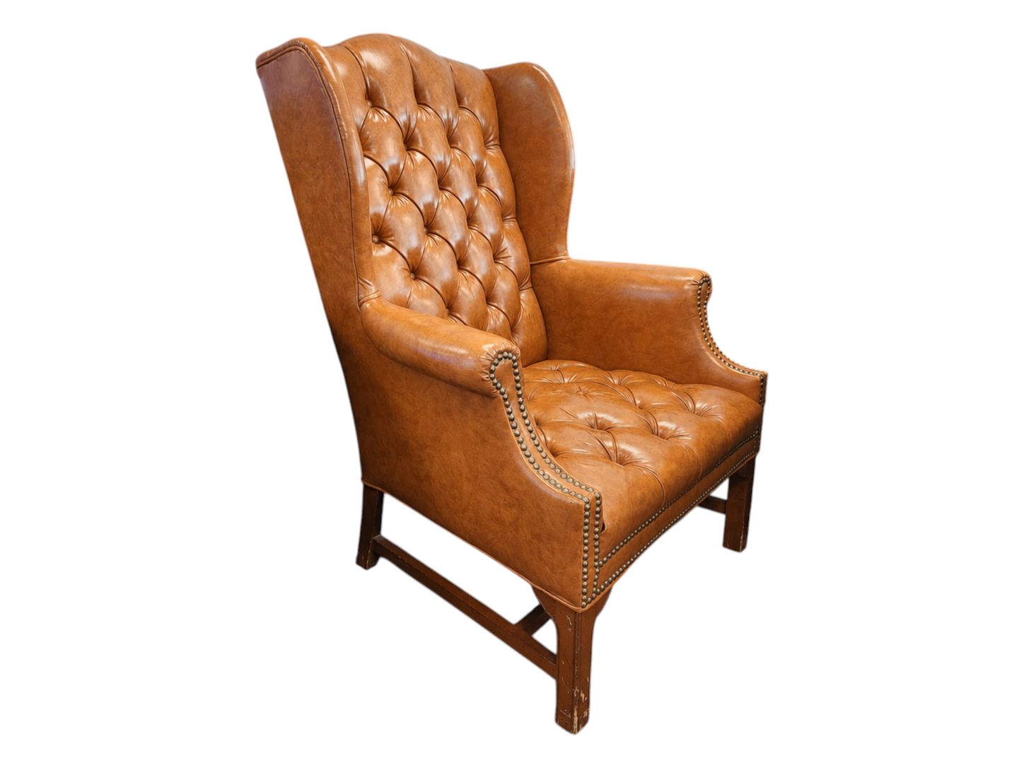 Chesterfield Style Tan Leather Button Tufted Wingback Armchair - Image 2