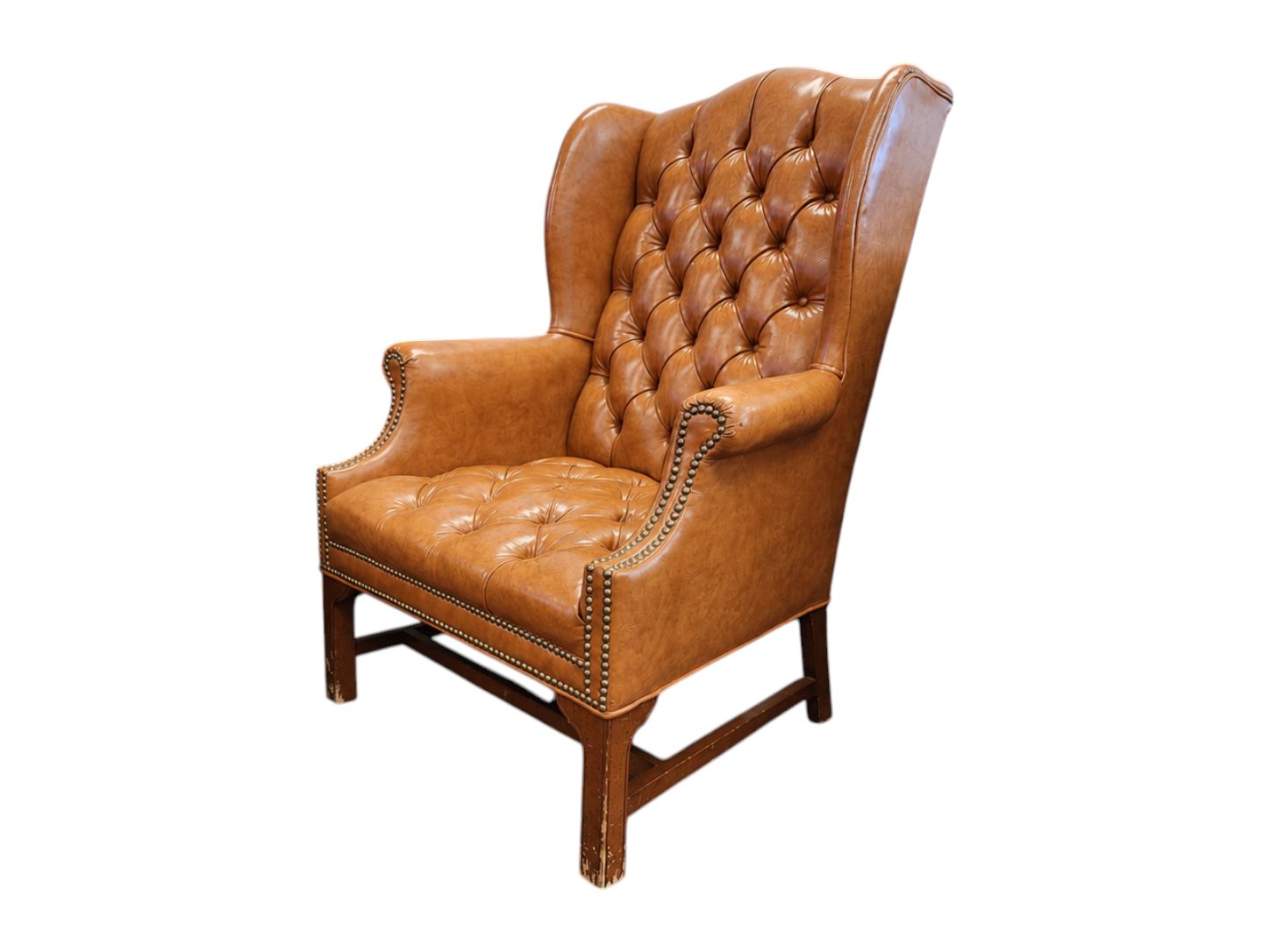 Chesterfield Style Tan Leather Button Tufted Wingback Armchair - Image 3