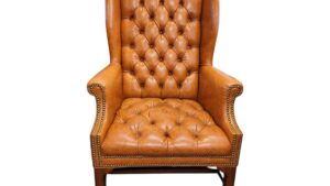 Chesterfield Style Tan Leather Button Tufted Wingback Armchair