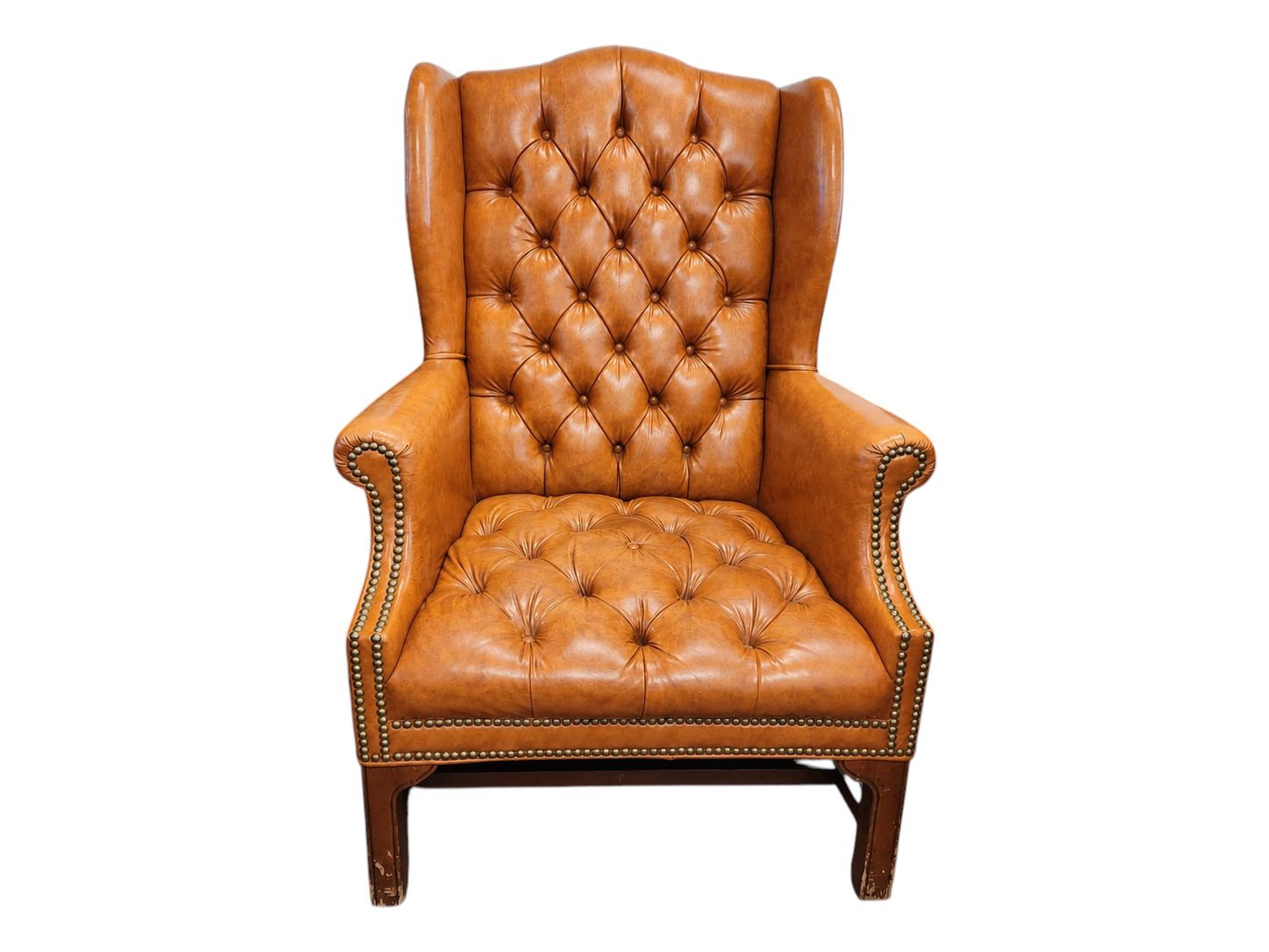 Chesterfield Style Tan Leather Button Tufted Wingback Armchair